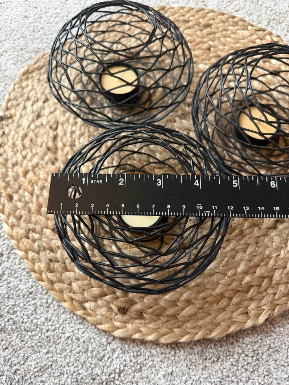 (3) Black Wire Nest Tealight Candle Holders - Home Accents